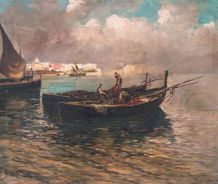 CANINO VINCENZO Napoli 1892 - Napoli 1978Marina al tramontoolio su tela cm....