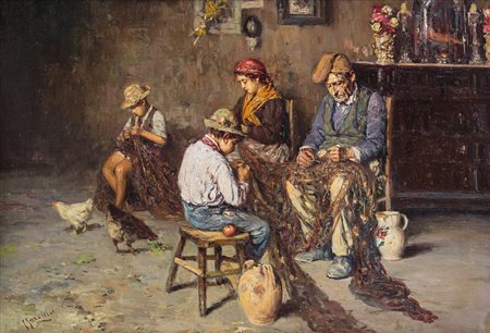 GIARDIELLO CARMINE Napoli 1871 - 1916Scena domesticaolio su tela rintelata...