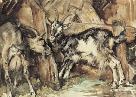 RAIMONDI ALDO Roma 1902 - 22/07/1998Interno di stalla con caprette,...