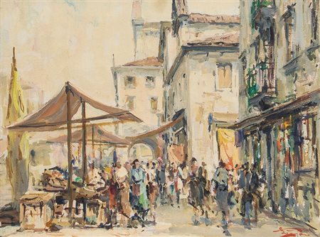 PAGAN LUIGI Chioggia 1907 - Chioggia 1980Venezia, mercatinoolio su tela cm....