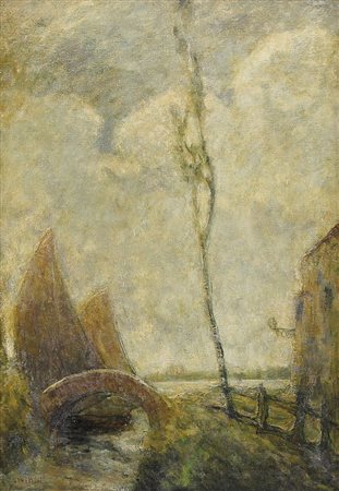 VIVIANI RAUL Firenze 29/11/1883 - Rapallo 1965Tramonto in lagunaolio su tela...