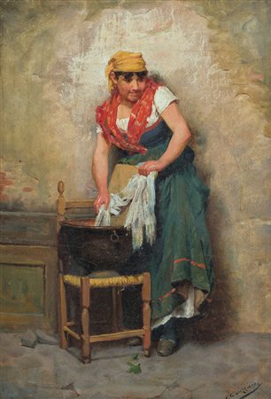 GUZZARDI GIUSEPPE Adrano (Ct) 1845 - Firenze 1917Lavandaiaolio su tela cm....