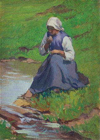 FERRAZZI ARISTIDE Attivo nel XX SecoloAlla fonte, 1927olio su tavola cm....