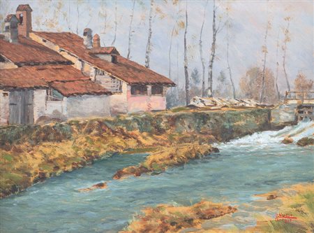 NUSSI ARNALDO Cividale del Friuli 1902 - 1977Cascinaleolio su tavola cm....