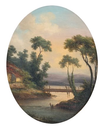 CATTERINETTI GIUSEPPE FRANCO Verona 1814 - 1903Paesaggio al tramonto,...