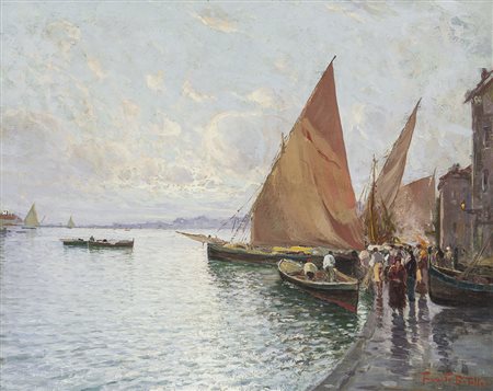 PRATELLA FAUSTO Napoli 10/10/1888 - Napoli 1946Il pontileolio su tela cm....