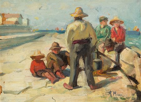 MILESI ALESSANDRO Venezia 29/04/1856 - 29/10/1945Sulla scogliera, 1927olio su...