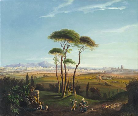 FERGOLA SALVATORE Napoli 1799 - 01/03/1874Passaggio con pastori alla...