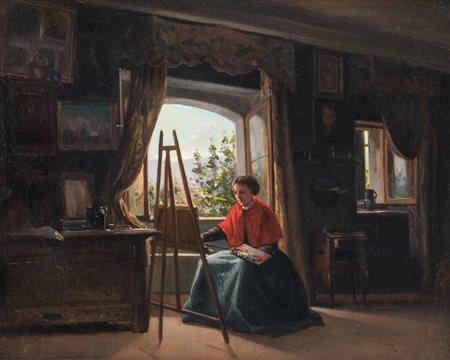 BUONAMICI FERDINANDO Firenze 11/05/1820 - 02/03/1892La pittrice, 1866olio su...