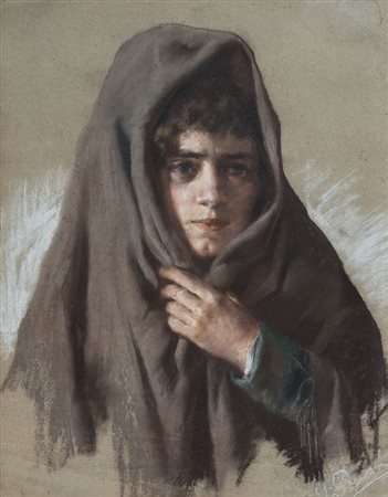 BUSATO GIOVANNI Vicenza 1806 - 1886Ragazza con lo scialletecnica mista su...