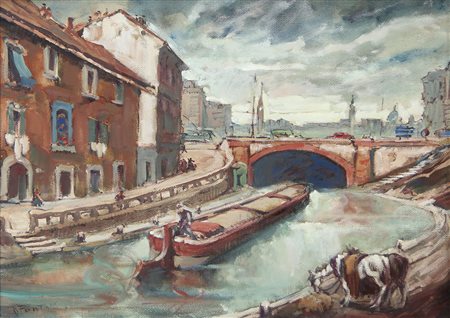 FONTANA DANIELE Milano 1900 - 1984Milano, il Navigliotempera acquerellata su...