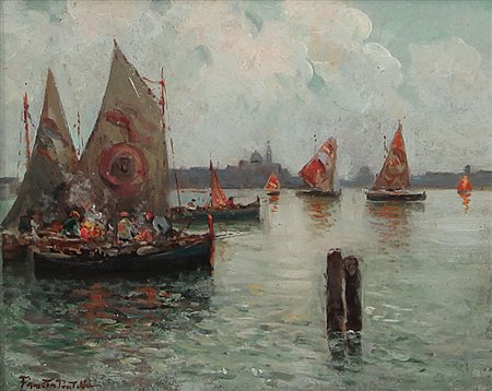 PRATELLA FAUSTO Napoli 10/10/1888 - Napoli 1946Vele spiegateolio su cartone...