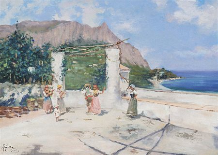 RICCIARDI OSCAR Napoli 24/02/1864 - 1935Capri, donne in terrazzaolio su...