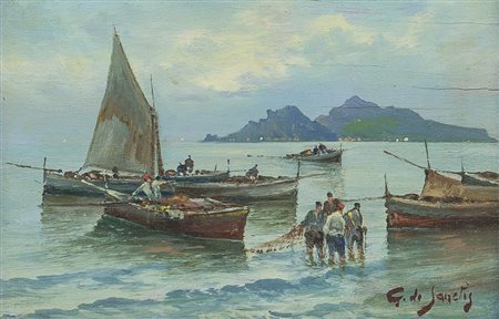 DE SANCTIS GIUSEPPE Napoli 21/06/1858 - 01/06/1924Barche e pescatoriolio su...