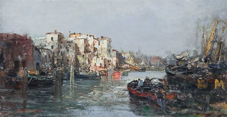 BRIANTE EZELINO Napoli 1901 - Roma 1977Riflessi di luce sul canaleolio su...