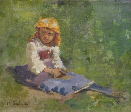 DELL'ORTO UBERTO Milano 06/01/1848 - 29/11/1895Bimba seduta sul pratoolio su...