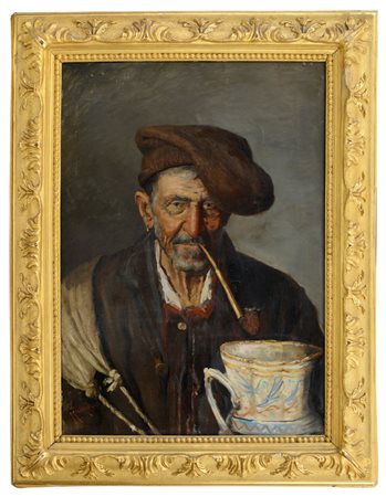 GIARDIELLO GIUSEPPE Napoli 1887 - 1920Vecchio pescatore con pipaolio su tela...