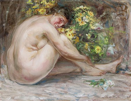 PIATTI ANTONIO Viggiu' (Va) 12/06/1875 - 29/08/1962Nudo tra i fiori, 1913olio...