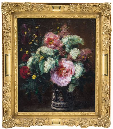 KREYDER ALEXIS 1839 - 1912Composizione florealeolio su tela applicata su...