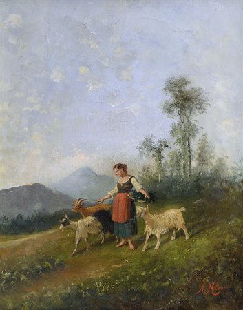 MILONE ANTONIO Napoli 1834 - 1919Pastorellaolio su tela cm. 52x41, firma in...