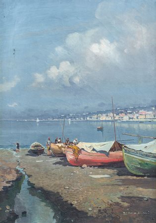 PRATELLA FAUSTO Napoli 10/10/1888 - Napoli 1946Barche in secca, 1921olio su...