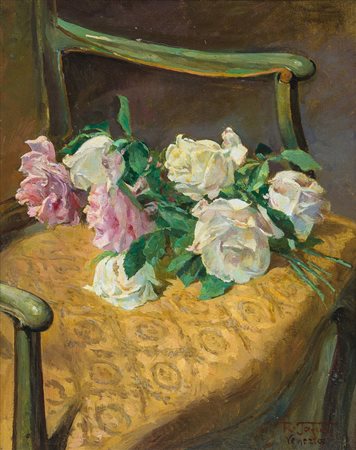 TAFURI RAFFAELE Salerno 27/01/1857 - Venezia 1929Rose sparse su una poltrona,...