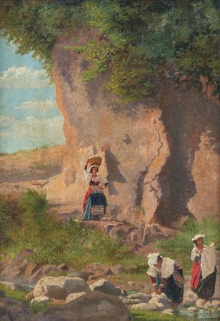 GIGANTE GAETANO Napoli 1770 - 23/09/1840Donne al fiumeolio su tela rintelata...