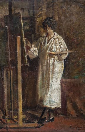 RAGIONE RAFFAELE Napoli 06/04/1851 - 1919La pittrice a cavallettoolio su...