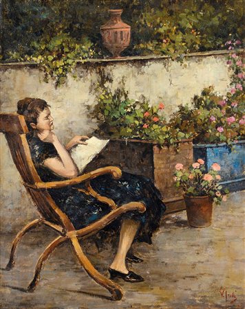 IROLLI VINCENZO Napoli 30/09/1860 - 27/11/1942Giardino con ragazza in...