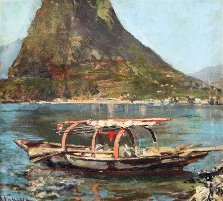 FARINA ISIDORO Napoli 1857 - Limbiate (MI) 1898Battello sul lagoolio su tela...