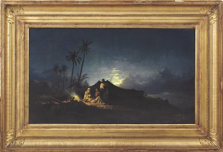 CORRODI HERMANN Frascati 23/07/1844 - Roma 30/01/1905Notturno, accampamento...