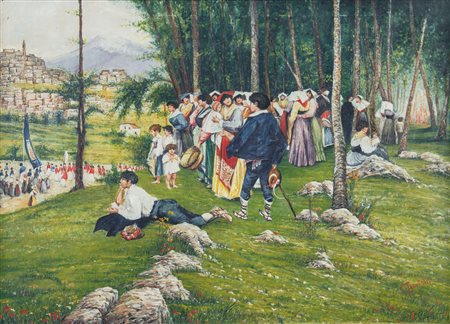 TIRATELLI CESARE Roma 24/02/1864 - 11/06/1933Processione in Ciociariaolio su...