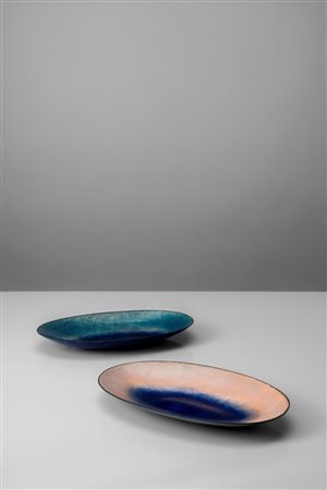 Paolo De Poli - Coppia di vassoi a smalti policromi su rame modello no. 2132, 1964