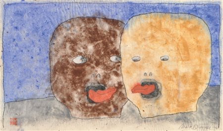 Mark Brusse (1937) Senza titolo, 1994;Tecnica mista su carta, 57 x 96 cm...