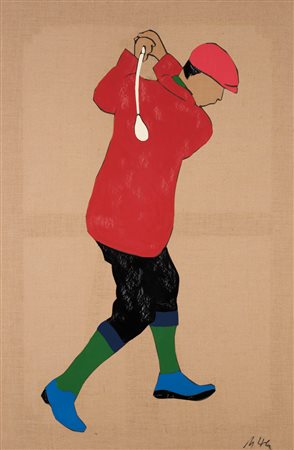 Marco Lodola (Dorno 1955) Golfista;Tecnica mista collage su tela, 150 x 100...