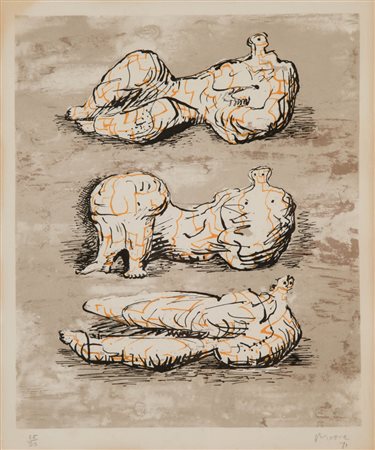 Henry Moore (1898 - 1986) Three Reclining Figures, 1971;Litografia a col. su...