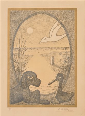 Giuseppe Viviani (San Giuliano Terme 1898 - Pisa 1965) Cane e gabbiani,...