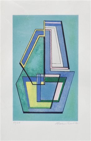 Mario Radice (Como 1898 - 1987) Senza titolo;Litografia a col. su carta, 40,5...