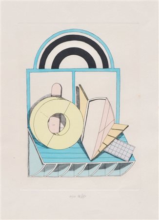 Lucio Del Pezzo (1933 - 2020) Senza titolo;Litografia a col. su carta, 56,3 x...