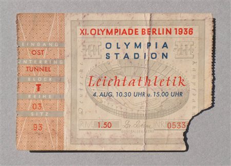 Anonym/Anonimo Biglietto di ingresso Olympia Stadion Berlino,1936;Giornata...