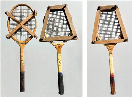 Anonym/Anonimo 3 racchette da Tennis, anni ‘50;Legno, budello, due Maxima,...