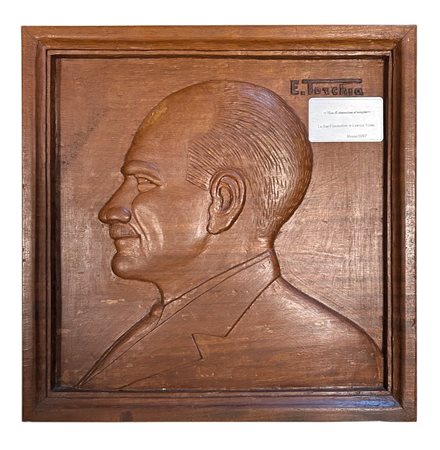 E. Torchia Ritratto di Giorgio Almirante, 1987;Rilievo in legno entro...