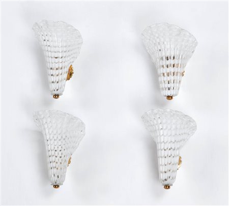 Vetreria Gino Cenedese Murano 4 applique "Mezze fifi" Hotel Bristol Merano,...