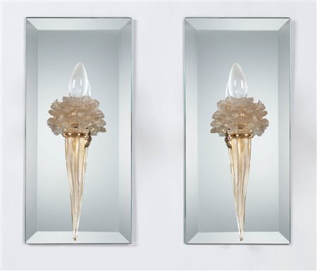 Vetreria Gino Cenedese Murano Coppia di applique con specchio Hotel Bristol...