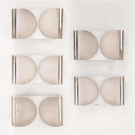 Tobia Scarpa 5 Applique Modello Foglio, Anni ‘70;In metallo cromato, h. 21 x...