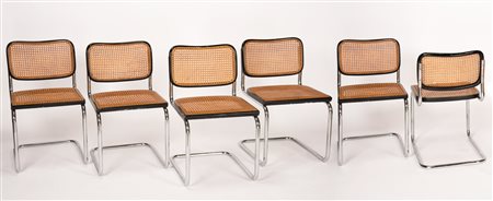 Marcel Breuer 6 sedie modello Cesca b 32, Anni ‘70;struttura in alluminio,...
