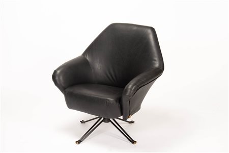 Osvaldo Borsani Poltrona P32, Anni ‘50;Pelle nera e struttura in metallo, h....