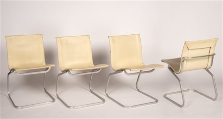 Claudio Salocchi 4 sedie modello Lia, Anni ‘60;Struttura in alluminio, seduta...