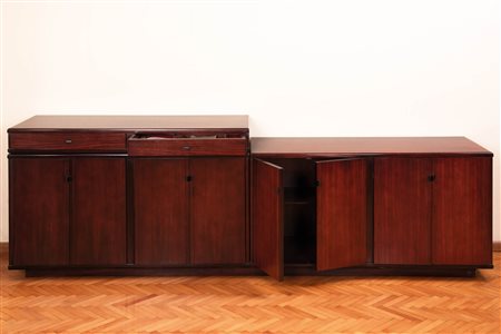 Claudio Salocchi Sideboard, anni ‘60; 2 moduli in legno, 4 ante e cassetti...