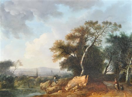 Maler um 1800/Pittore del 1800 ca. Paesaggio con vista su una città;Olio su...